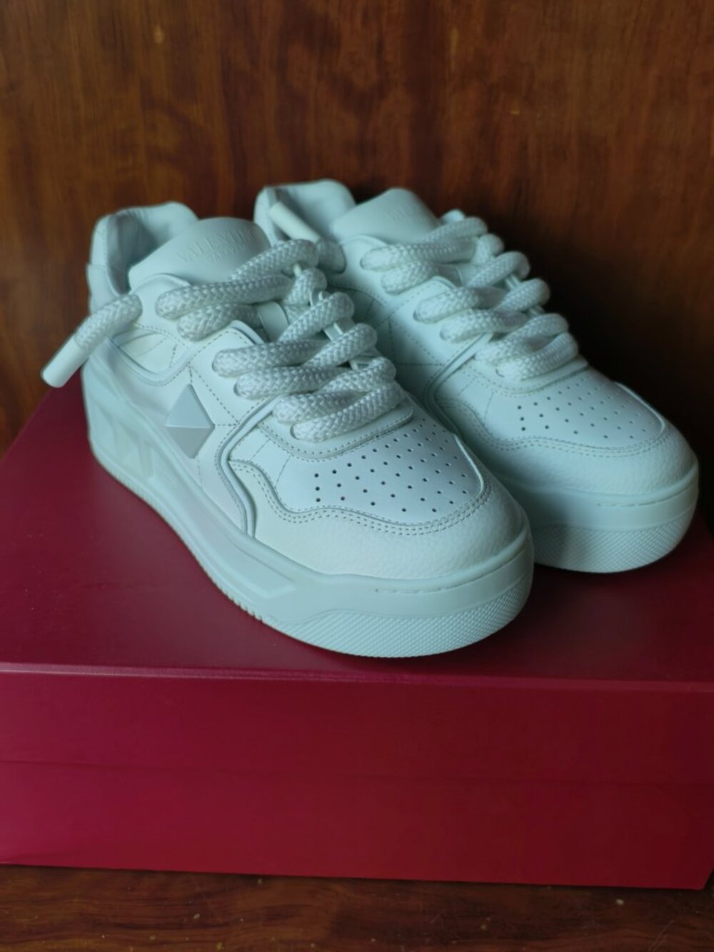 Valentino Garavani Sneakers White Leather One Stud Platform Sneakers